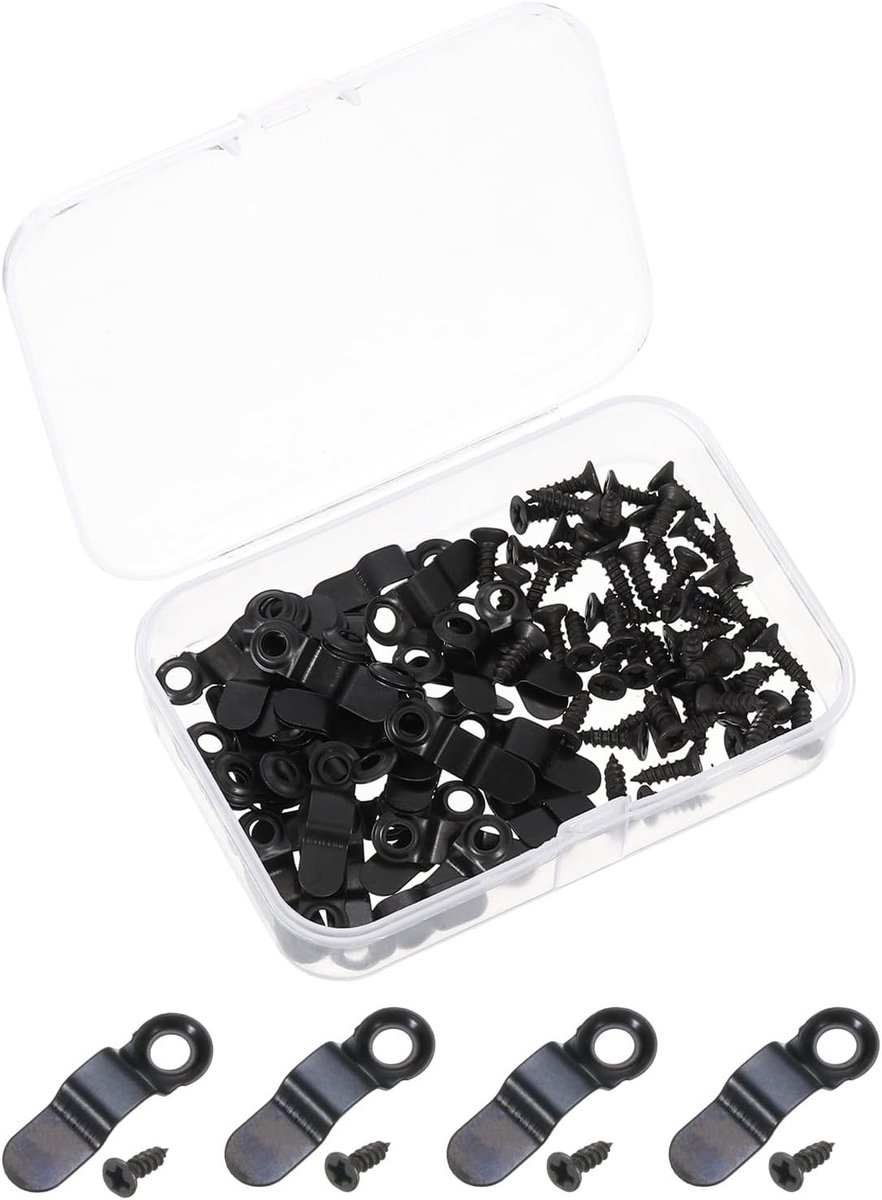 Fotolijstklemmen, 50 stuks, lengte 23 mm, breedte 7 mm, clip voor fotolijsten van ijzer met schroeven, 50 stuks, zwart