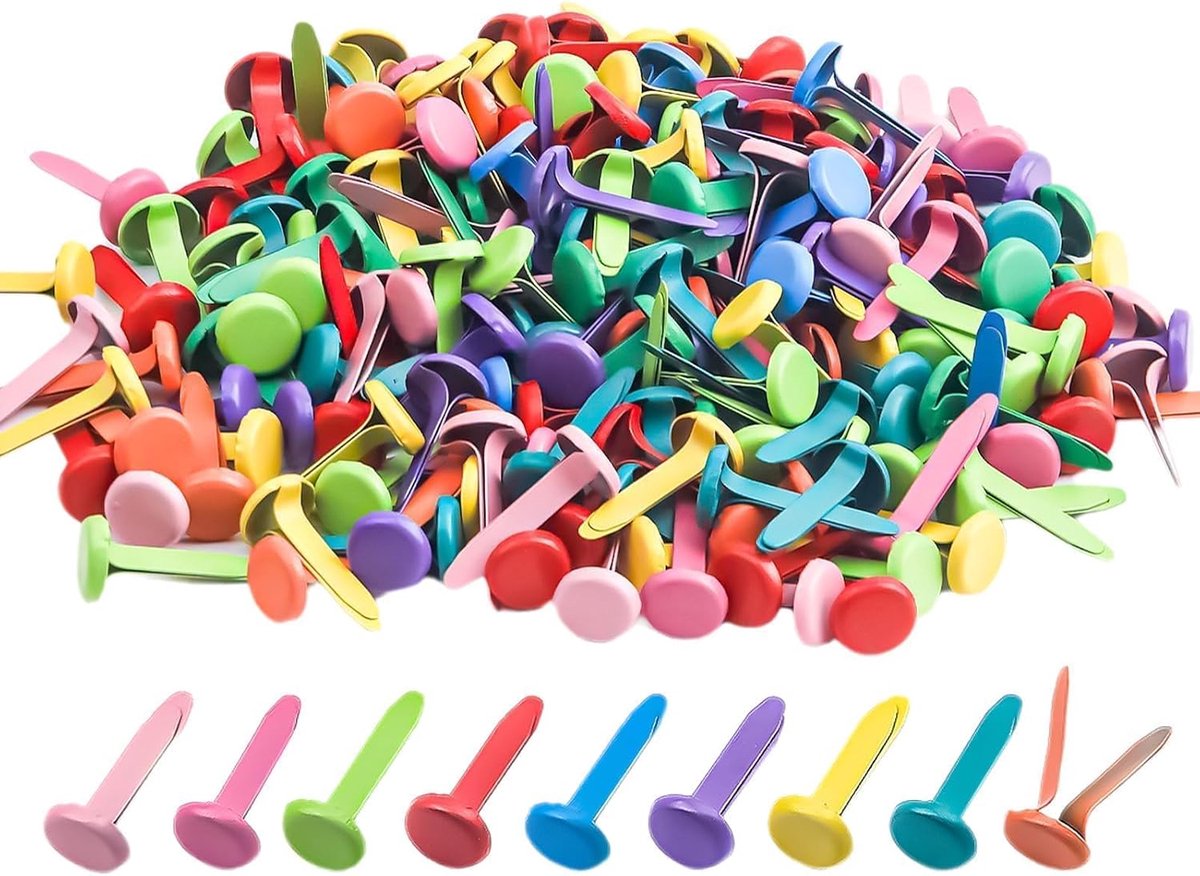 50 stuks veelkleurige mini ronde brads voor papierambachten - doe-het-zelf knutselprojecten, scrapbooking, kantoorkunst, schoolprojectdecoraties, papieren bevestigingsmiddelen, splitpennen (0,24 x 0,5