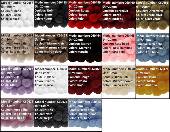 C60457 - 100 pompons Ø 20 mm - kleur wit - van textiel - slingers om zelf vorm te geven voor hobby-korte decoratie naaien kleding borduurwerk — afbeelding 5