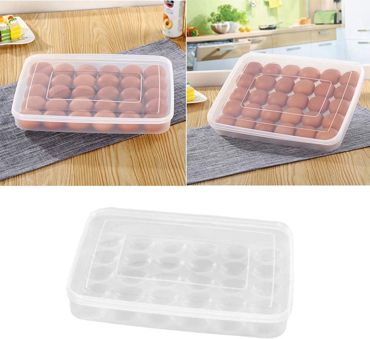 Eierbox, eieropbergdoos voor 30 eieren, transparant, kunststof, rechthoekig, koelkast, outdoor