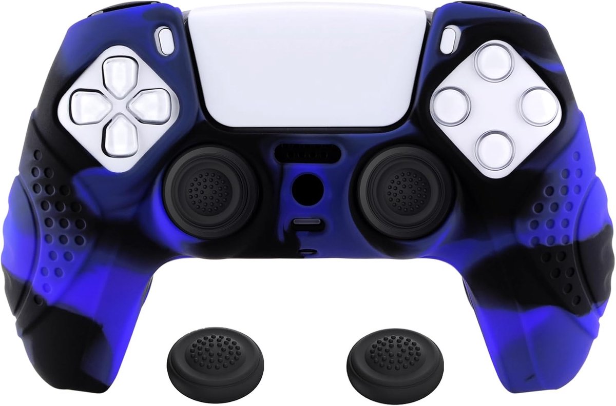 eXtremeRate PlayVital Antislip Silicone Beschermhoes voor ps5 Controller met Thumb Grip Caps - Ergonomic Protective Case Cover, Zachte Beschermskins, Guardian Editie (Blauw&Zwart)