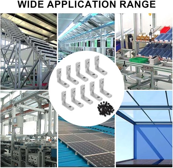 10 stuks T-groef binnenhoek aluminium profiel 90°L-vorm zinklegering binnenhoekverbinder zinklegering EU-2020 moer met 20 schroeven, binnenhoek hoekverbindingen voor aluminium extrusie profiel — afbeelding 5