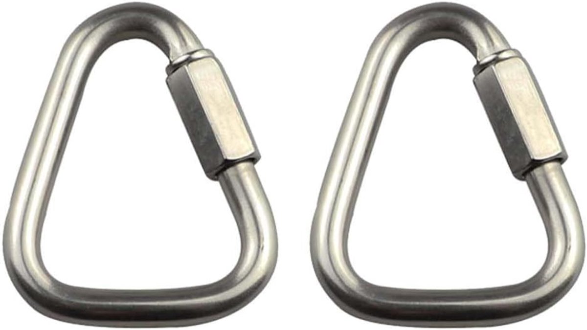 2 stuks karabijnhaak, roestvrij stalen driehoek karabijnhaak gesp Quick Connect Heavy Duty voor kamperen, wandelen, reizen, vissen, rugzak