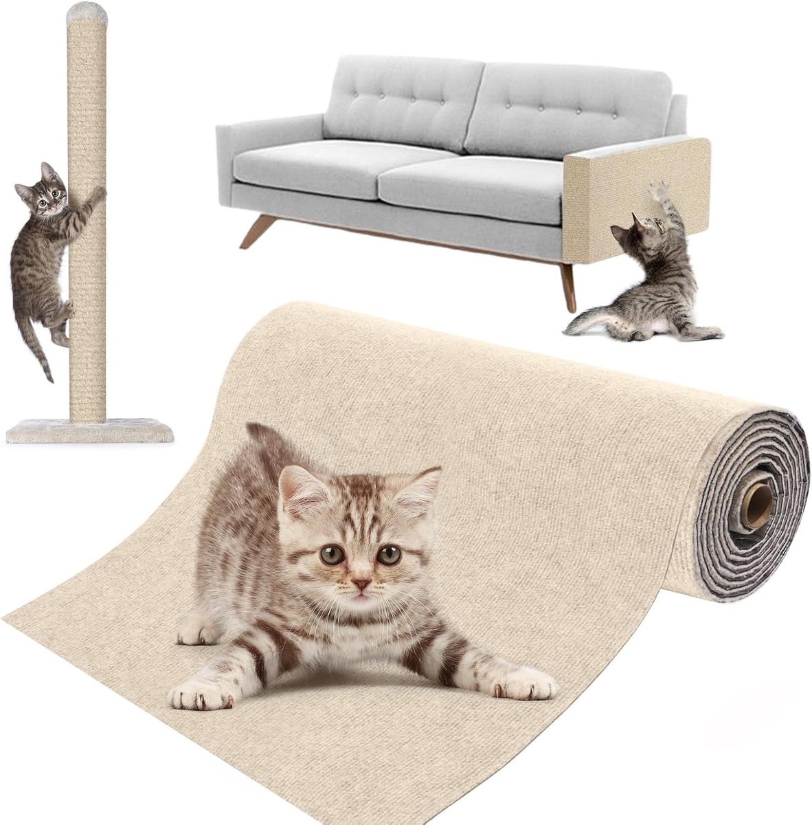 krasbeschermingsmat voor bank en muur, 40 x 400 cm, krasbescherming, bank, kat, trimbare bescherming tegen kattenkrassen, doe-het-zelf, klauwen, kattentapijt (rijstwit, 40 x 400 cm)