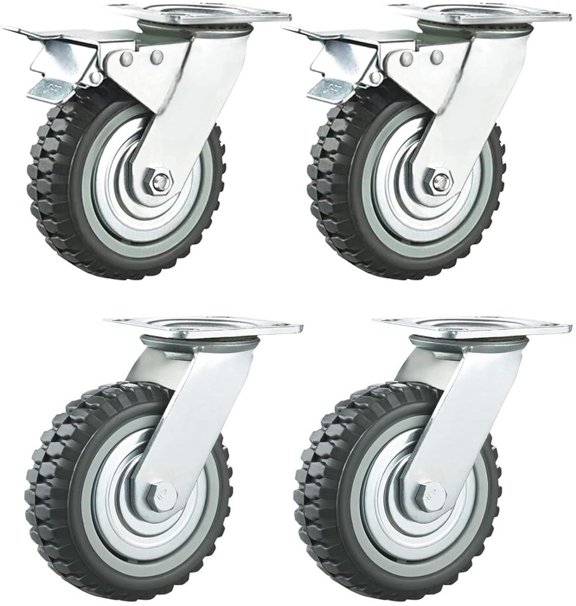 uyoyous 4-delige zwenkwielen, 360° transportrol, meubelrol, Ø50 mm/6'', zware wielen, paneelwagen, zwenkwielen voor loopwagen, meubels, werkbank, wieltjes, grijs