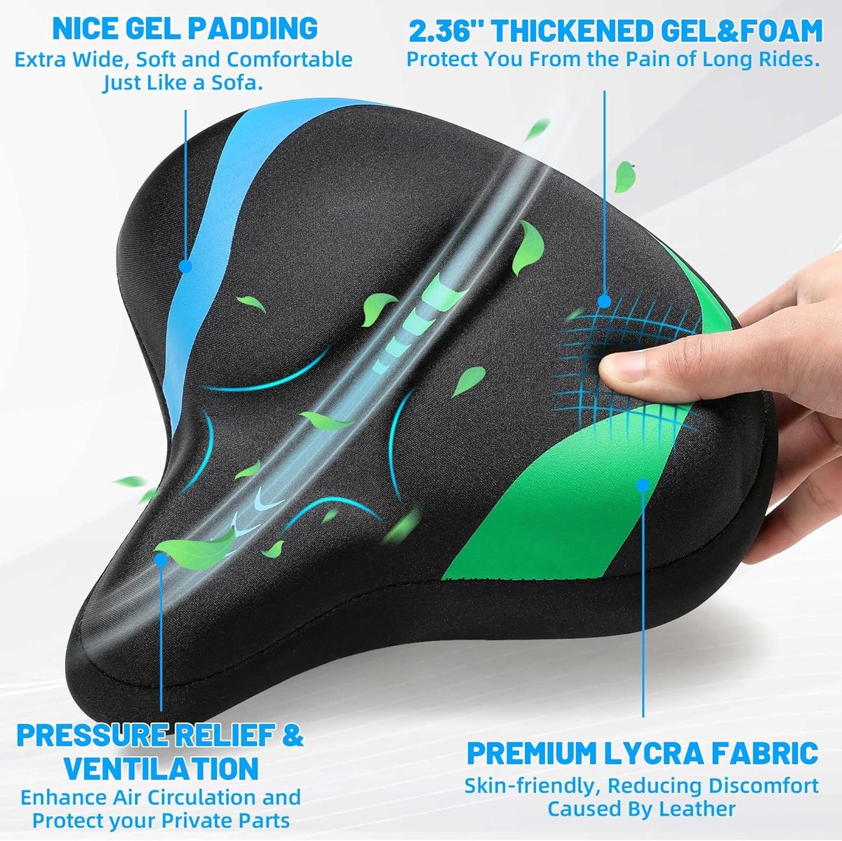 Gelfietszadel voor Heren en Dames, Comfortabel, Extra Breed, Zacht Fietsstoeltje, Ergonomisch Kussen, Universeel Vervangend Gelzadel voor Stadsfiets, Racefiets, MTB, Mountainbike, E-Bike