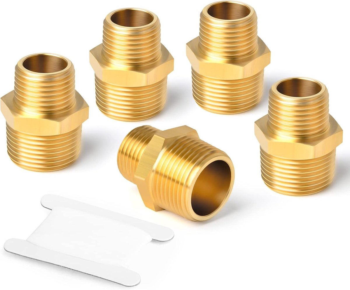 5 stuks messing buisfitting, reduceerbare zeskantnippel, 1/4“ x 1/8” mannelijke BSP koppelingsconnector voor water/olie/gas
