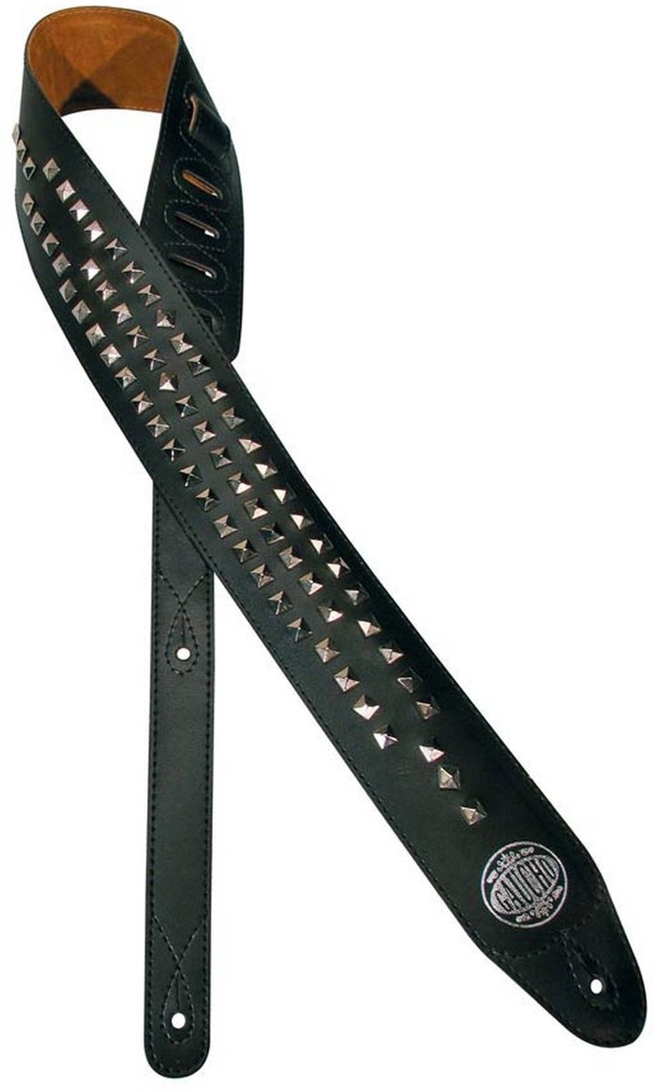 Gaucho GST-282-XB extra lange gitaarriem, lengte: 180 cm., zwart, met chromen pyramiden