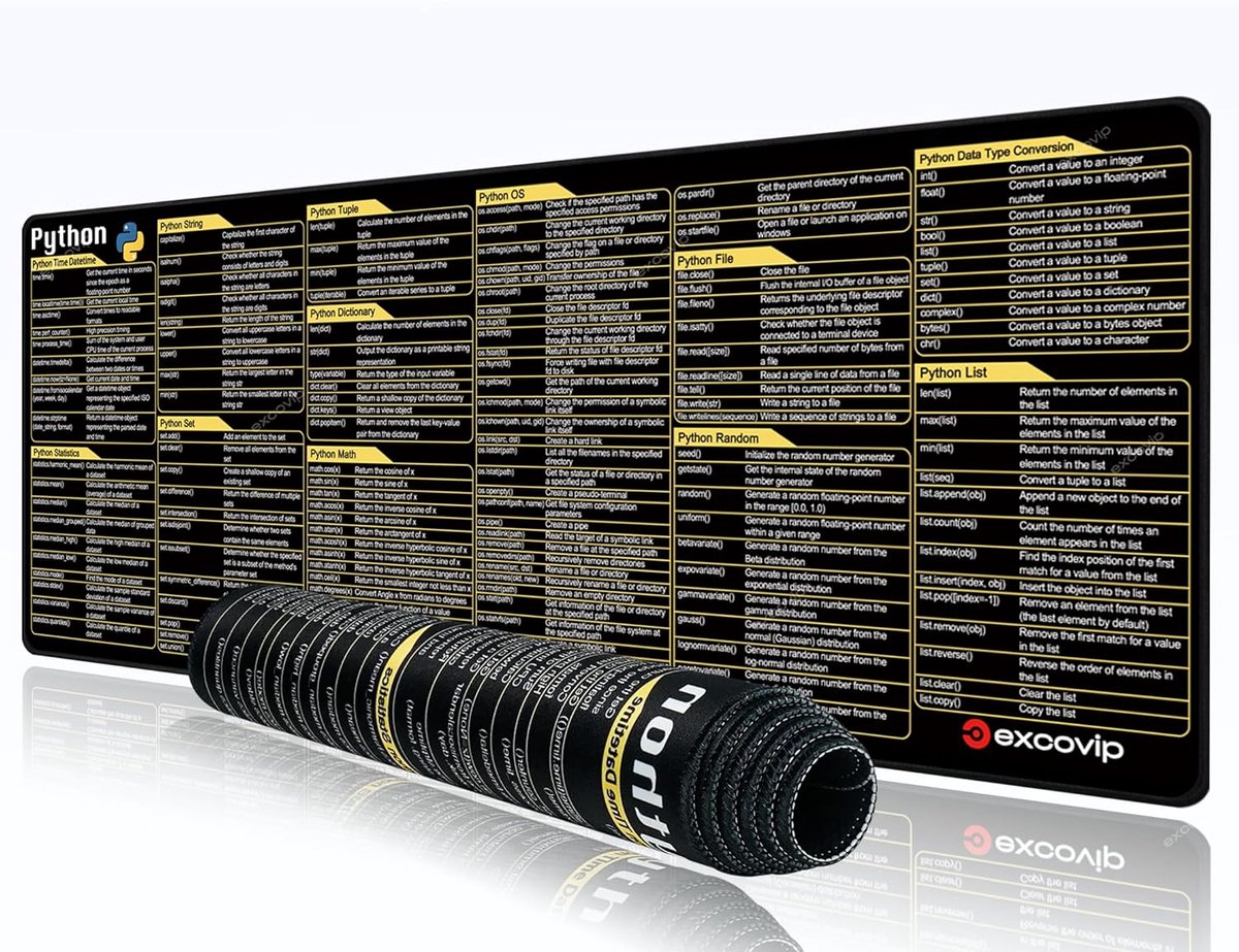 Muispad XL - Uniek ontwerp met Python cheat sheet - Duurzaam materiaal - Ideaal voor programmeurs - SnelShoppen