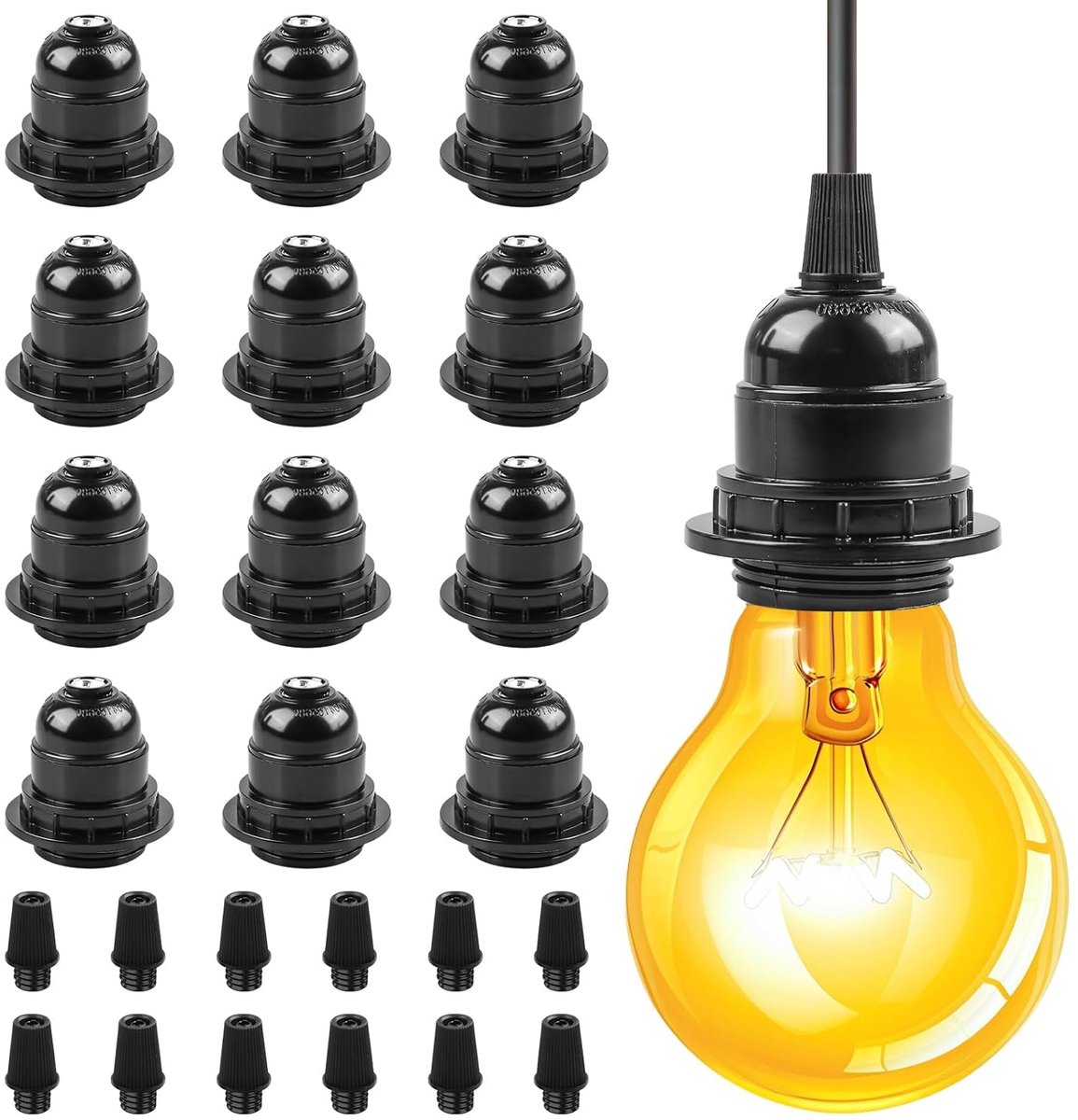 12 x E27-fitting, 250 V 4 A lampfitting, zwart, lichte bakeliet-fitting, harde schaal, lamphouder, vervanging - ShopVlot