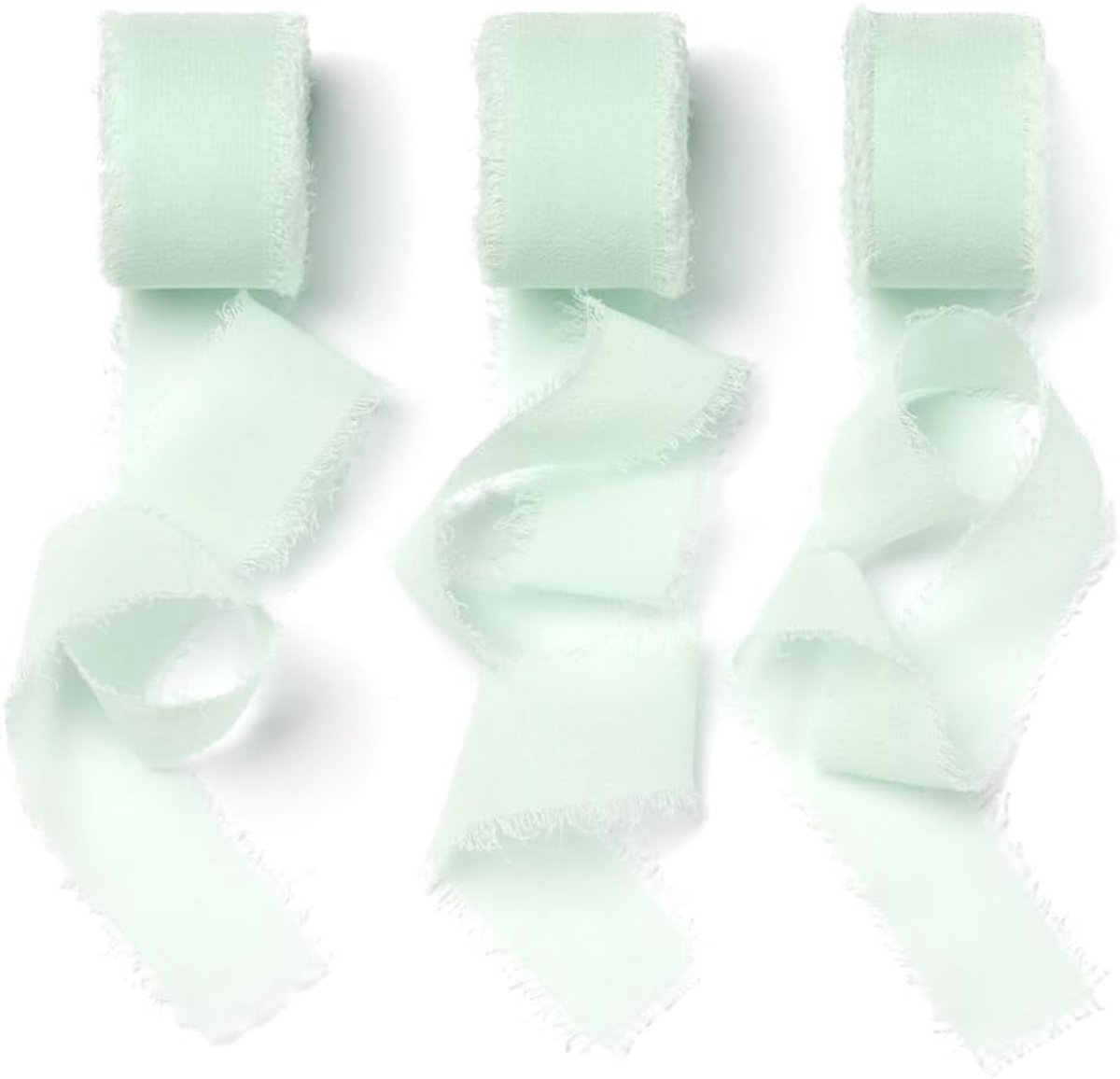 Chiffonlint lint bruiloft cadeaulint stof franjes mint stoffen lint 2,5 cm x 18,9 m