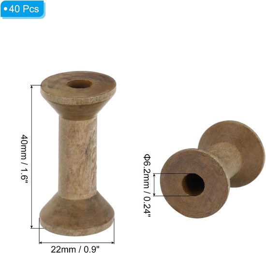 Spoelen 4 x 2,3 cm, 40 stuks onafgewerkte houten naaigaren spoel natuurlijke draad weven klossen voor ambachten borduurwerk, bruin — afbeelding 5