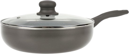 529579 AUTAN aluminium stoofpan Ø 24 cm H 6,5 cm - gezonde antiaanbaklaag van keramiek met steeneffect - glazen deksel - hittebestendige siliconen handgreep - voor alle warmtebronnen inclusief — afbeelding 4