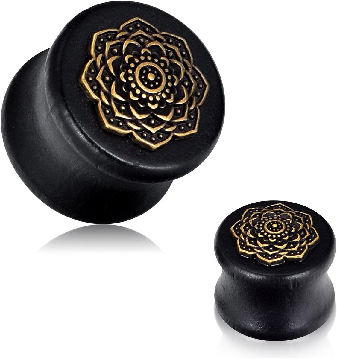 2 stuks houten flesh tunnel plugs set dubbele flare oor piercing sieraden bloemen stijl bruin / zwart 8-25 mm, Hout, Zirkonia,
