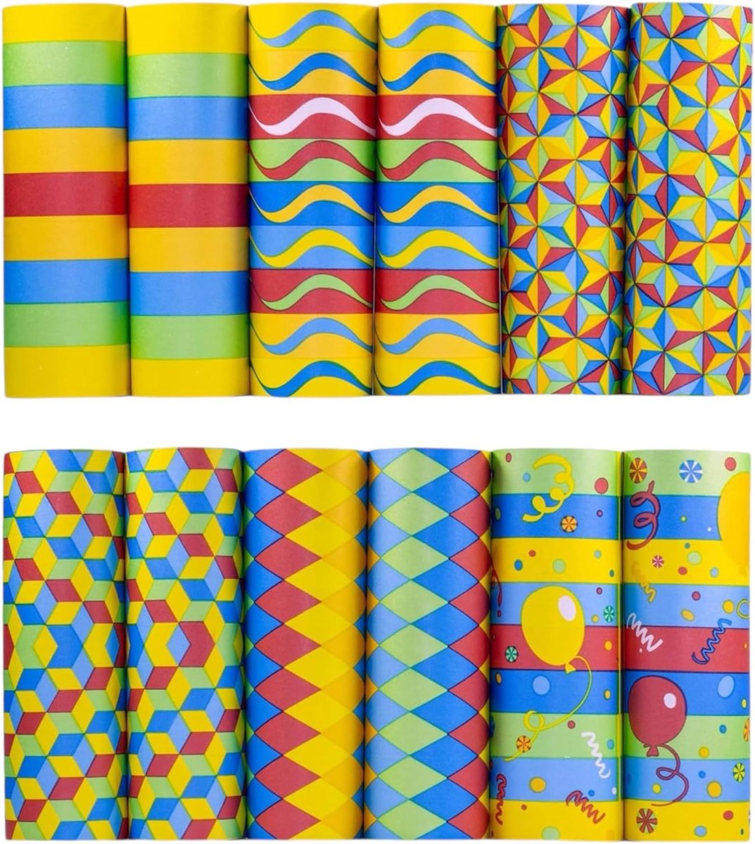 Luchtslangen papier FSC verpakking rotoren met 12 stuks verschillende kleuren voor carnaval verjaardag (P12 Mix)