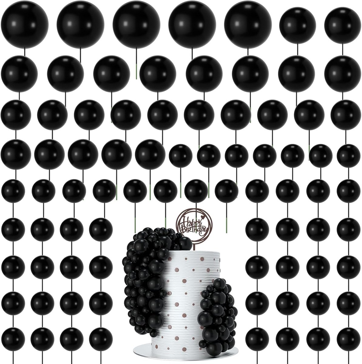 80 stuks taartballen decoraties mini ballon taart topper ballen schuim cupcake toppers ballen voor taart decoreren verjaardagsfeestjes bruiloften verjaardag verjaardag (zwart)