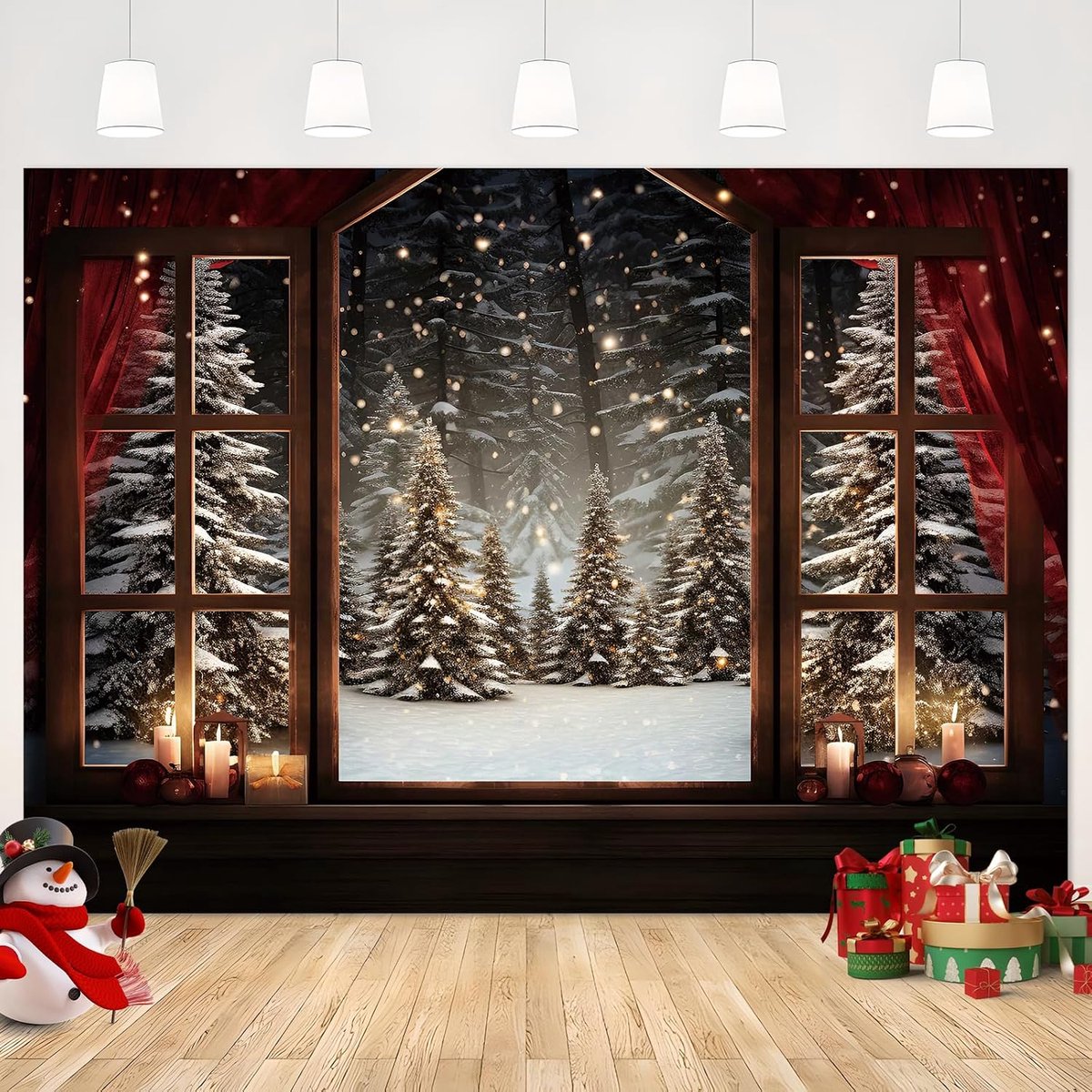 7x5ft Kerst Raam Achtergrond Winter Besneeuwde Bos Kerstboom Kerstfoto Achtergrond Kid Familie Portret Foto Decoratie Foto Rekwisieten