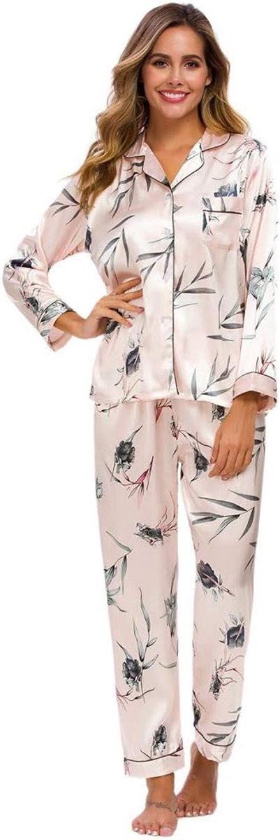 Dames Pyjama Set Dames Pyjama Button Down Pjs voor Vrouwen Sets Bloemen Lange Mouw Nachtkleding Lady Nachtkleding Zachte Lounge Sets voor Dames Pjs