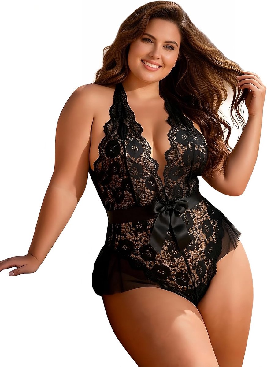 ohmydear Vrouwen Sexy Lingerie Erotische Bodysuit Kant Grote Maten Ondergoed V-hals Backless Teddy Babydoll Outfit Vrouwen Ondeugende Hot Jumpsuit