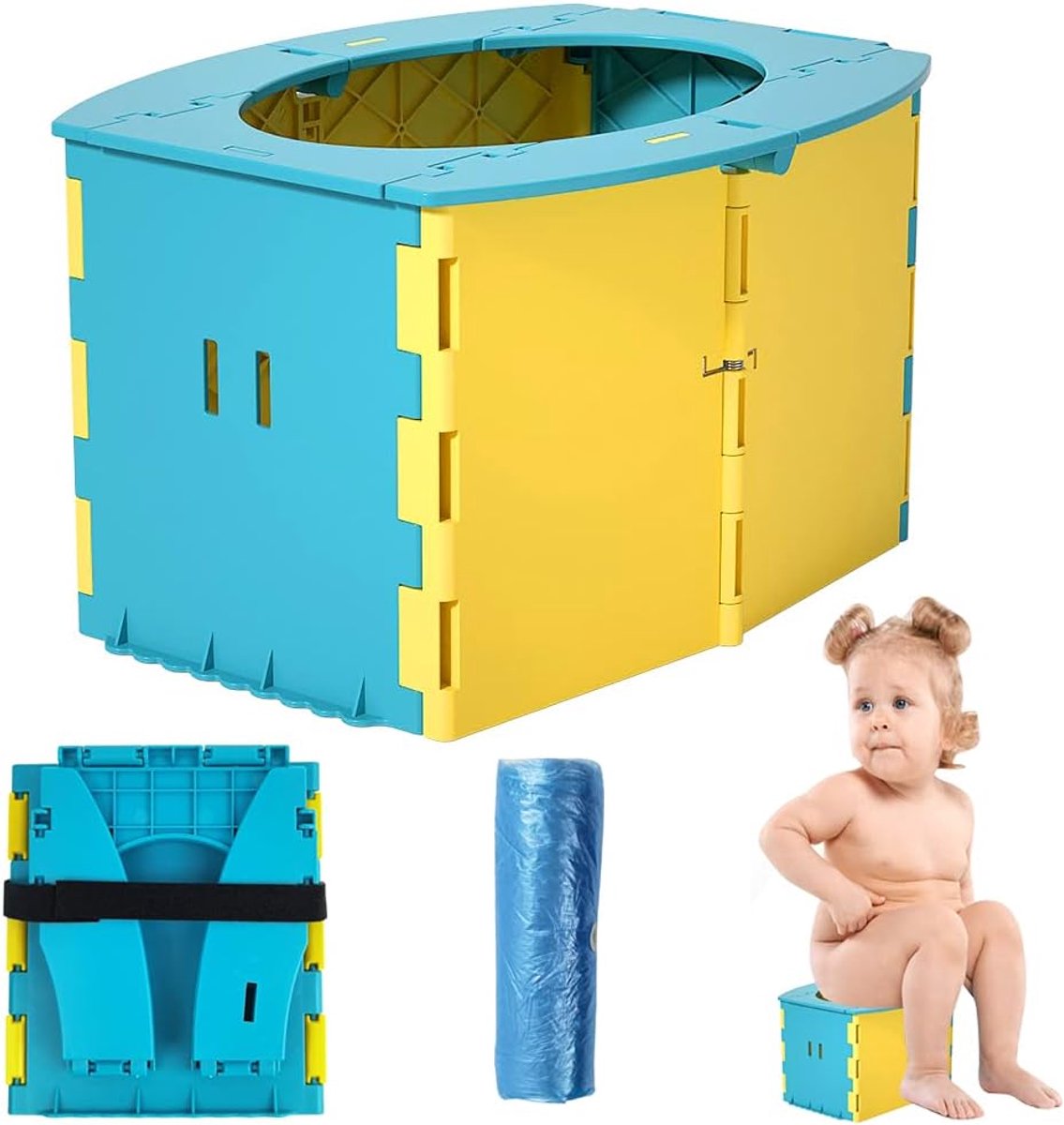 kindertoilet, reispotje voor kinderen, inklapbare toiletbril met 10 wegwerpzakken, potjestraining voor binnen en buiten