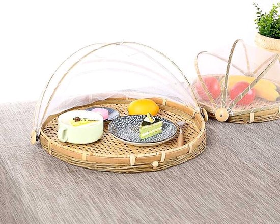 handgeweven tentafdekking, bamboe, fruitmand, eten, vliegenkap, groentemand, levensmiddelen, kap, mand met vliegenbescherming, picknickmand, serveermand, voor thuis, outdoor, picknick (S) — afbeelding 5