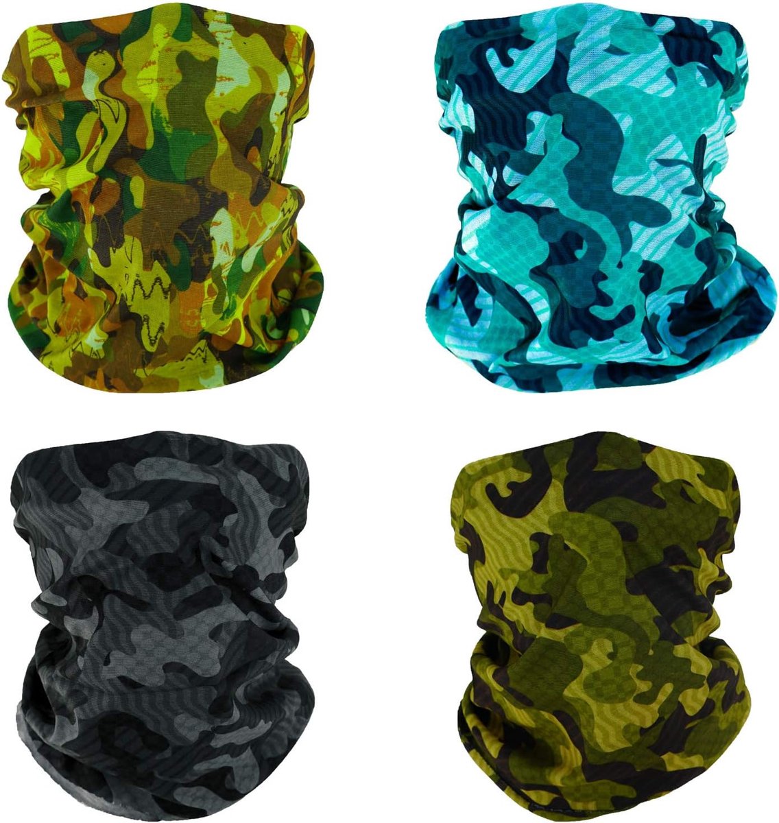 4 Hoofdband Bandana Bivakmuts Halfgelaatsmasker Schild Hoofd Haarsjaal Nekbeenkap Muts Multifunctioneel Voor Dames Heren Ademend Herbruikbaar Wasbaar Camouflage Bos Blauw Geel