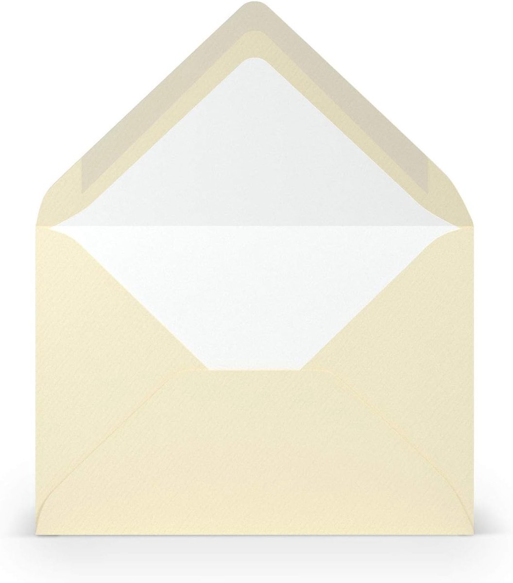 50 enveloppen Chamois geribbeld crème beige - 100 g/m² enveloppen zonder venster 11,4 x 16,2 cm - enveloppen met natte plakrand puntige klep