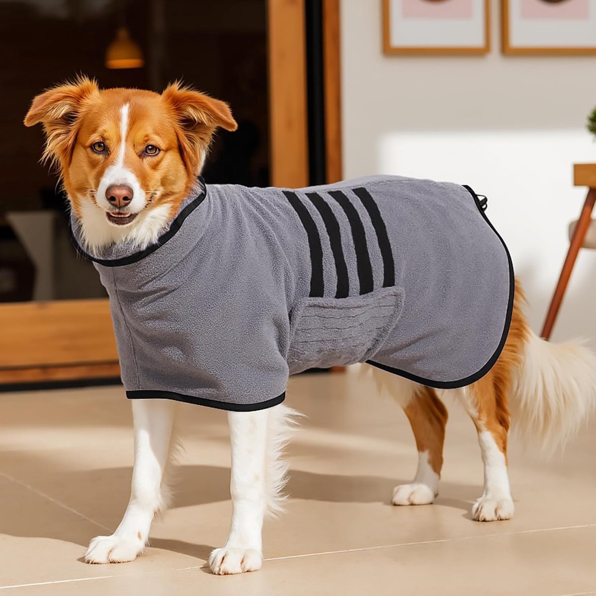 Badjas voor Honden, Hondenbadjas van Microvezel voor Middelgrote en Grote Honden, Grijze Badhanddoek, Hondenhanddoek, Sneldrogend, Super Absorberend, voor Huisdieren, Honden en Katten, Zwart, M