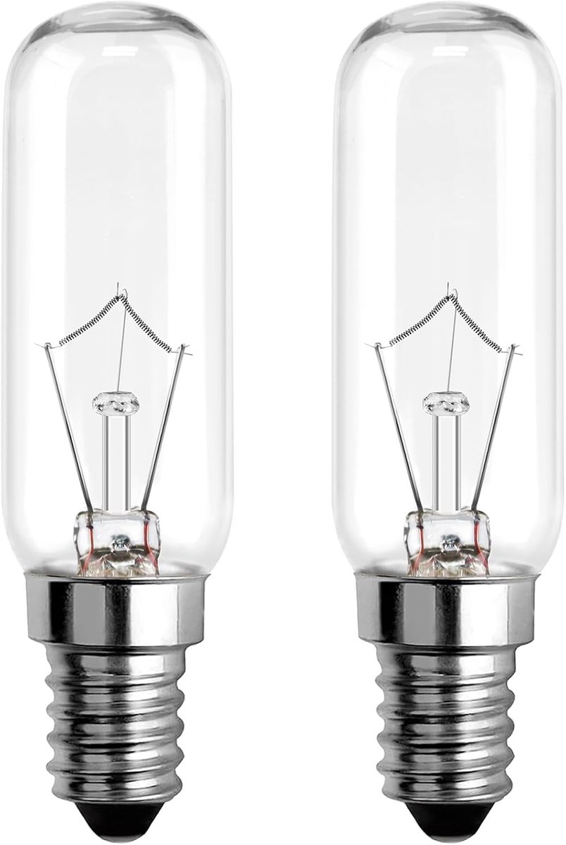 E14, 40 W, gloeilamp, 320 lm, T25, warmwit, 2700 K, dimbaar, voor afzuigkap, 220 V, E14, kleine schroefbasis, Pygmy-lampen voor afzuigkap, koelkast, plafondlamp, 2 stuks