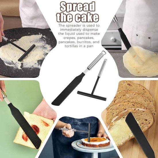 Pannenkoekenverdeler en spatel - deegverdeler spatel voor crêpes maker - roestvrij staal en siliconen bakgereedschap voor thuis keuken bakken koken — afbeelding 5
