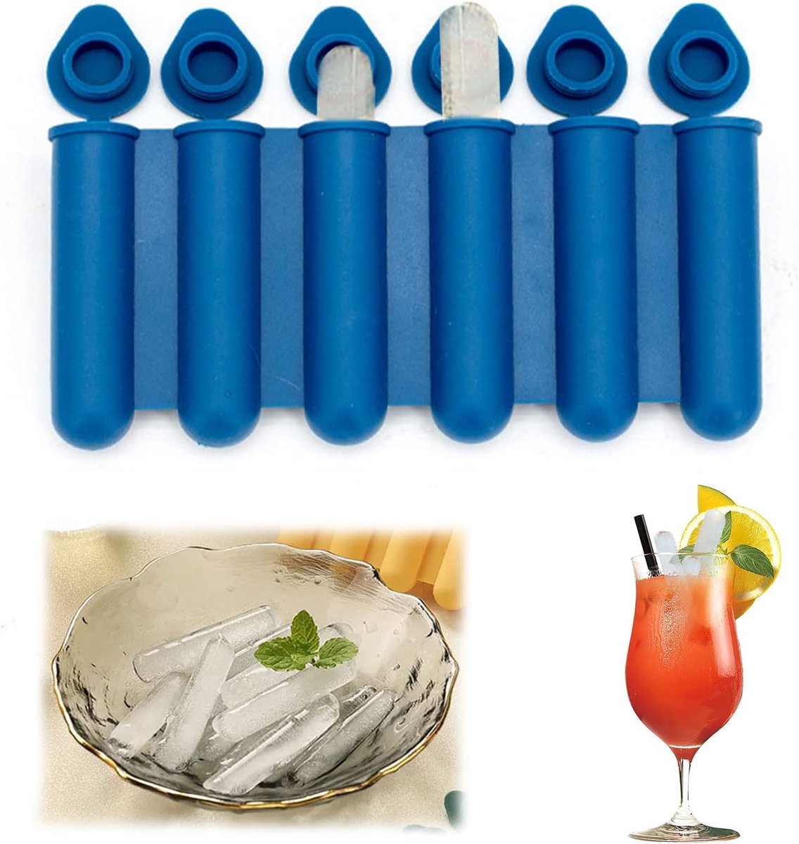mini-ijsblokjesvormen, vormen met deksel, eenvoudig te drukken en te knopen, maakt 6 waterflessen ijslolly's, geschikt voor het vullen van gevulde dranken (marineblauw)
