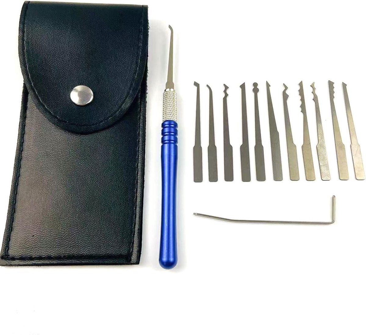 12 stuks Lock Pick Training Kit-A Lange Blauwe Handvat met 12 Koppen, Lock Open Oefenset voor Mannen