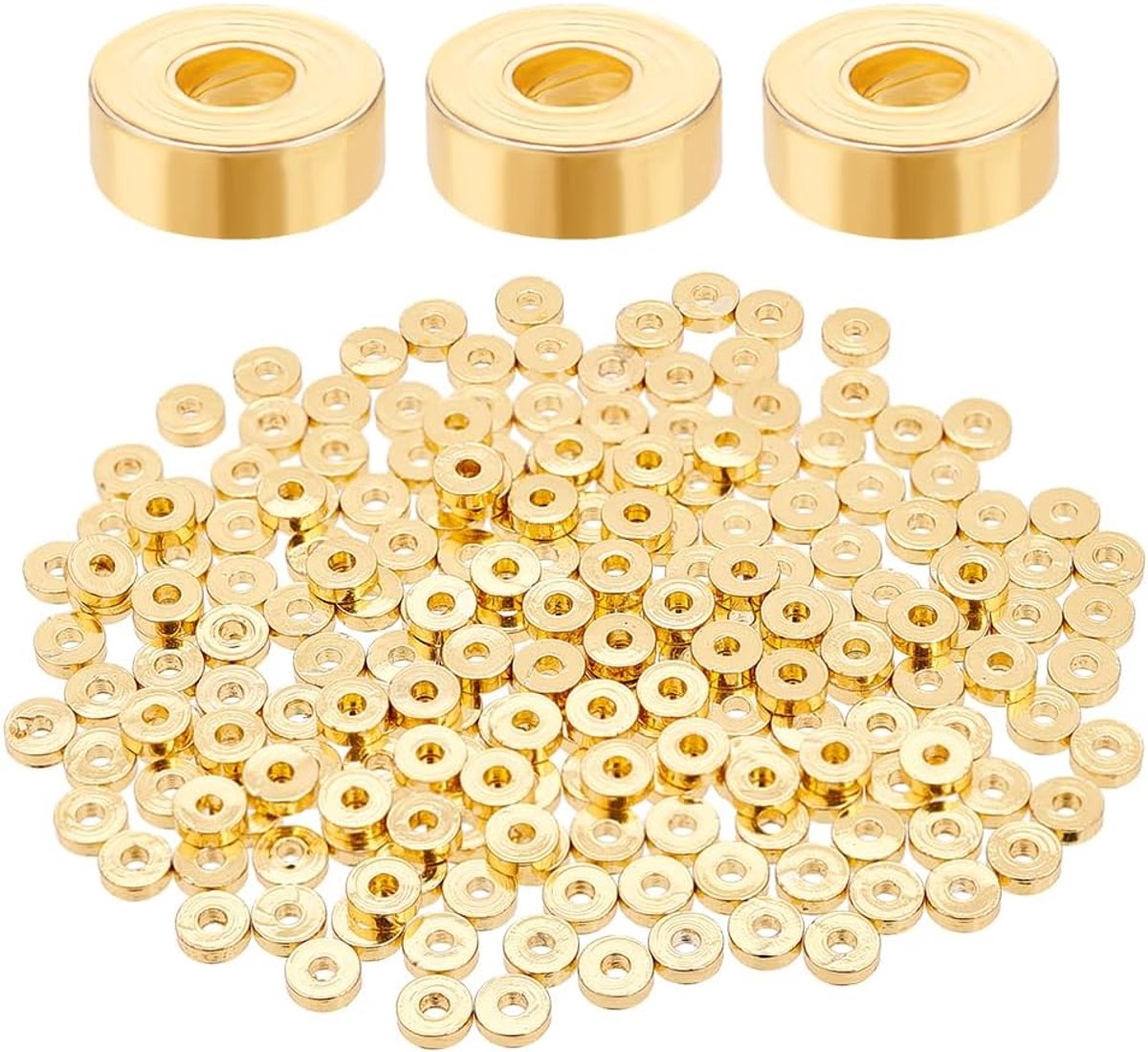 200 stuks 3 mm echte 18K vergulde platte ronde messing kralen, spacer ronde kralen kleine gladde kraal voor armband ketting sieraden maken ambachtelijke benodigdheden, gat: 1 mm
