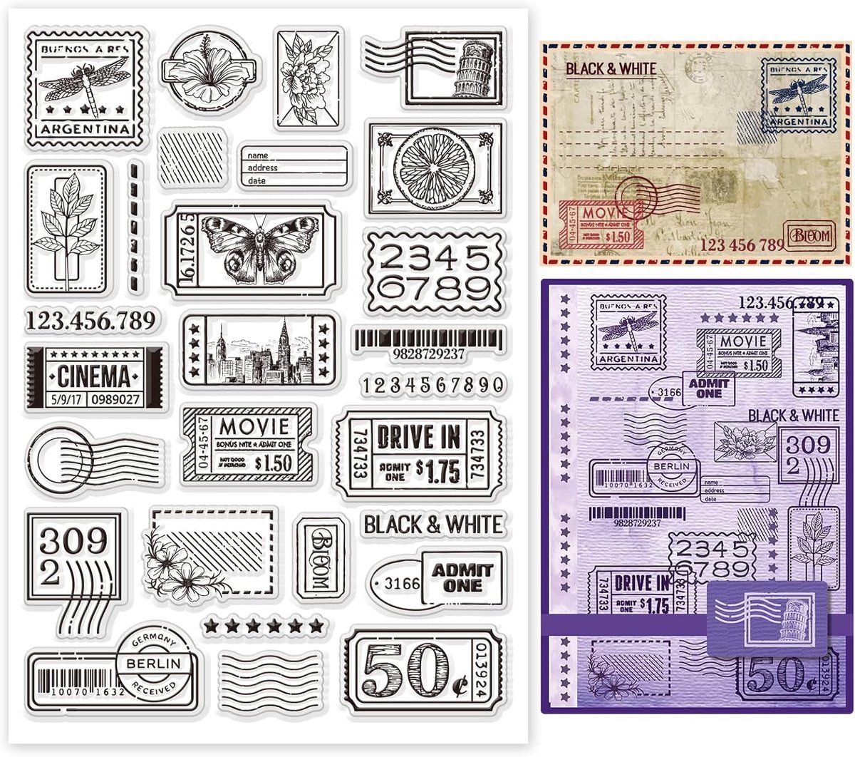 Vintage Tickets Stempels voor Kaarten Maken DIY Poststempels Postzegels Siliconen Transparante Rubber Stempels voor Kaarten Maken Scrapbooking Foto Dagboek Album Decoratie 29.7x21.1cm