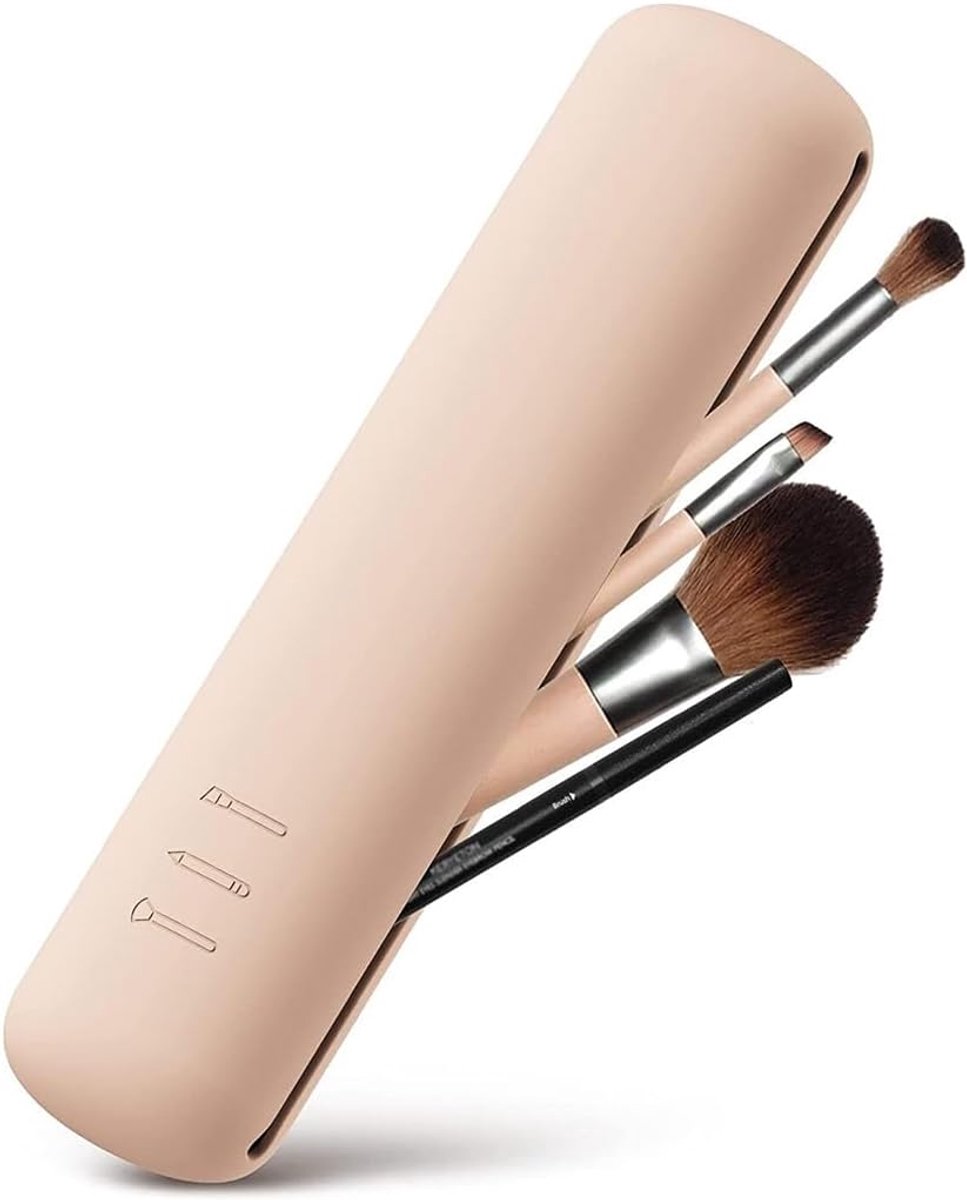 1 stuk make-up kwastenhouder reizen magneetsluiting siliconen make-up kwast draagbare cosmetica-borstelhouder organizer voor reizen (kaki)