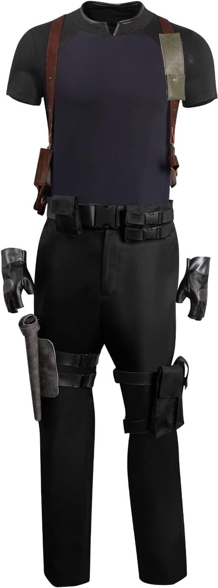 Scott Kennedy Cosplay Kostuum Heren Zwart Lederen Game Leon S Kennedy Uniform Outfits Halloween Carnaval Party Pak