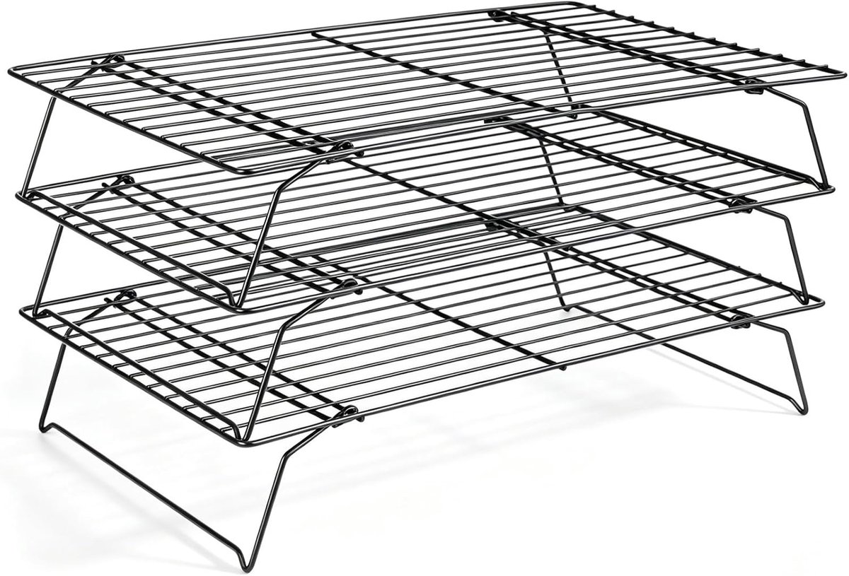 3 Tier Non Stick Wire Koelrek, Opvouwbaar Bakgereedschap & Accessoires voor Taart, Grillen, Koekjes & Koekjes, 15,75 x 9,84in/40 x 25 cm