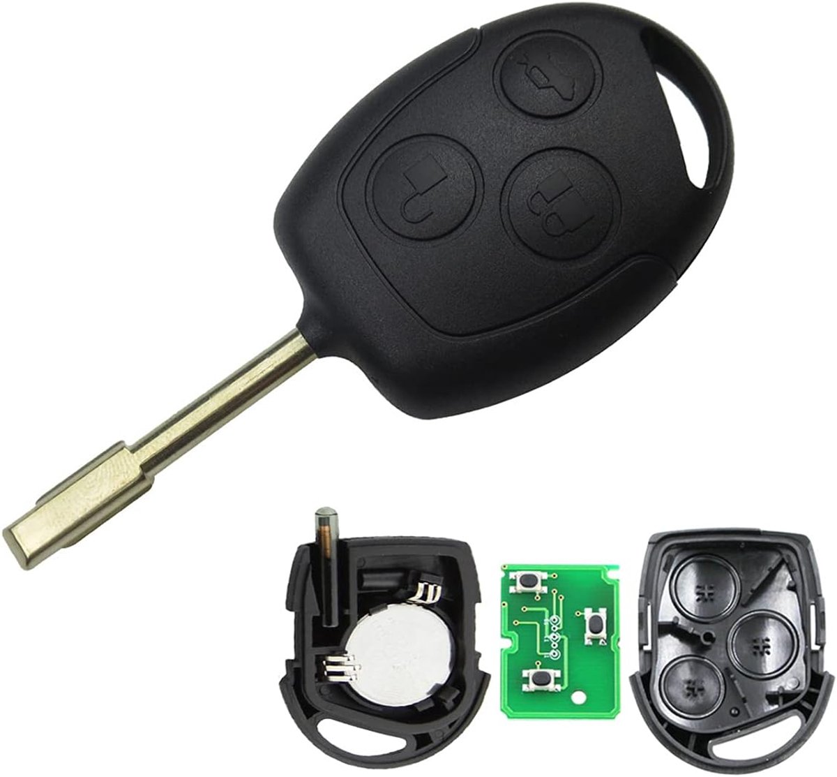 Horse Auto-afstandsbediening, 3 toetsen, reservebehuizing voor draadloze autosleutel voor F0rd Mondeo Focus Fiesta KA Transit met 433 MHz 4D60 chip