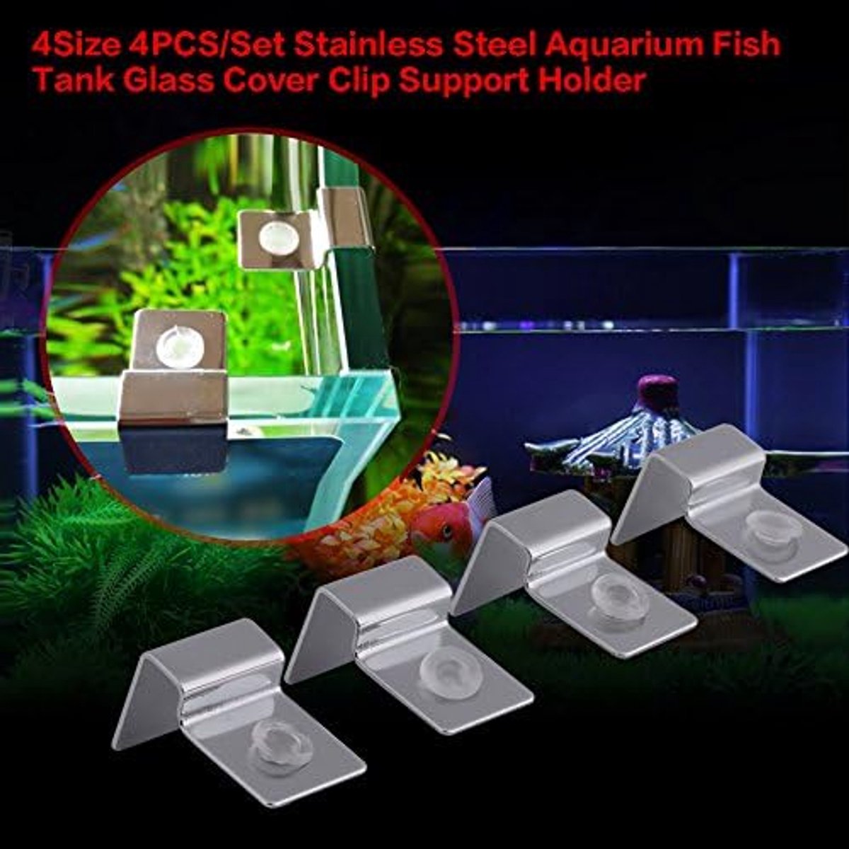 Aquarium Glazen Deksel Ondersteuning, Roestvrij Staal, 4 Stuks, 6mm, Antislip Houder Clips