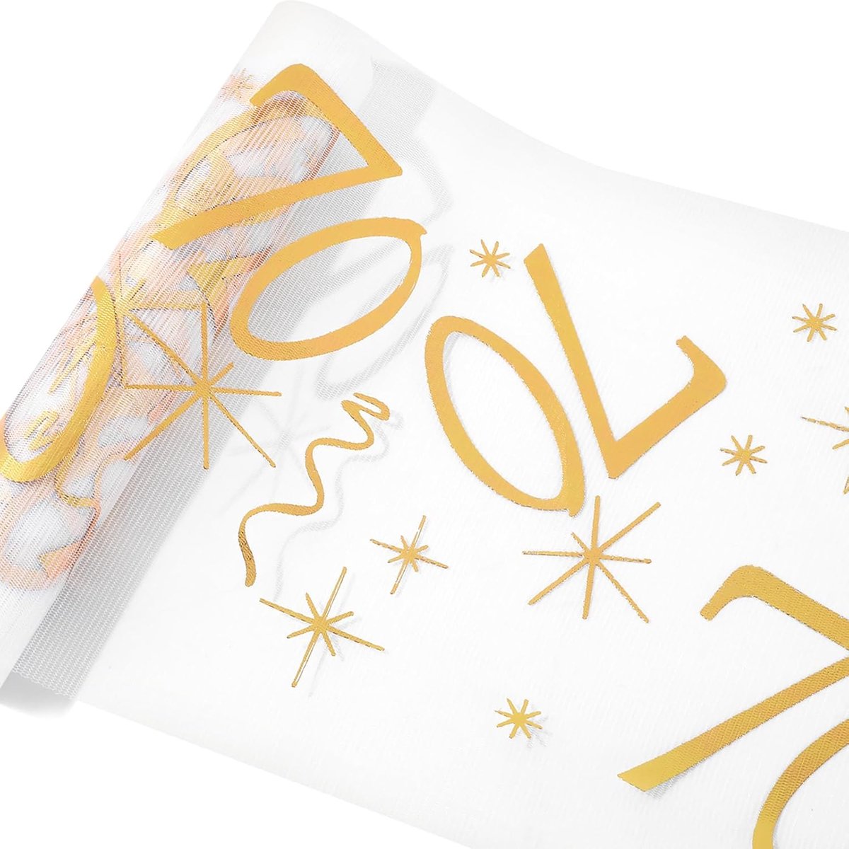 Tafelloper 70e verjaardag - 28 cm x 10 meter gouden tule folie tafelband, 70e verjaardag man vrouw decoratie, geschikt voor verjaardagsfeest als verjaardagsdecoratie