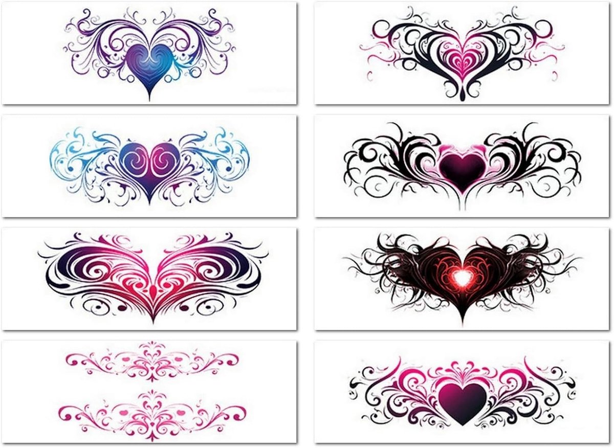 8 Vellen Met Stickers Met Littekens In De Vorm Van Een Hart Voor Koppels, Intieme Delen, Buik, Borst En Benen, Kleur Tijdelijke Tatoeages