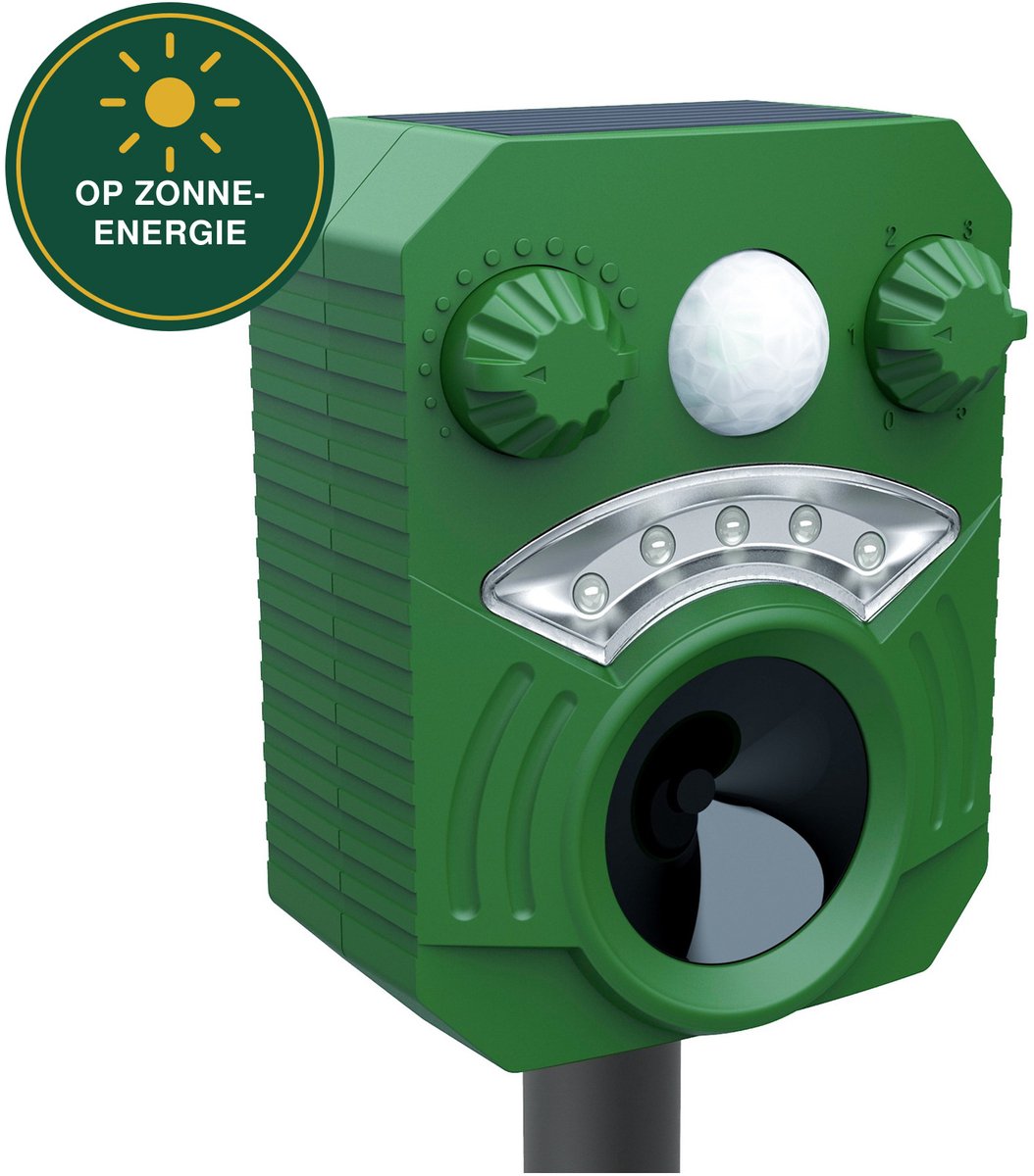 Kattenverjager - Ultrasone Dierenverjager op Zonne-energie en USB-oplaadbaar - Kattenschrik - Marterverjager - Muizenverjager - Vogelverjager - Bewegingssensor - Regenbestendig - 5 Standen - Afweermiddel voor Ongedierte