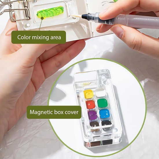 Aquarell Set – 3-delig mini aquarelset met transparant kleurenpalet, aquarelpenseel en schetsboek, compact reisschilderkunstset voor kunstenaars en beginners — afbeelding 3