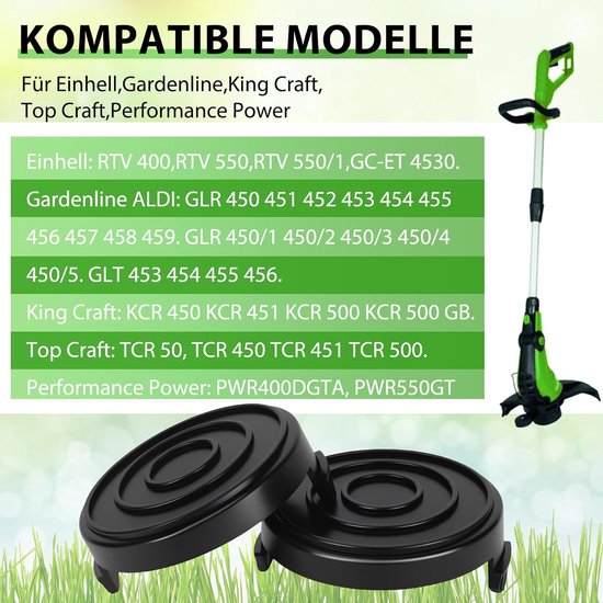 Spoelafdekking reserveafdekking voor Einhell grastrimmer - Compatibel met Einhell CG-ET 4530, RTV 400, RTV 550, GLR 450-458, Gardenline, KingCraft, TopCraft spoeldeksel — afbeelding 2