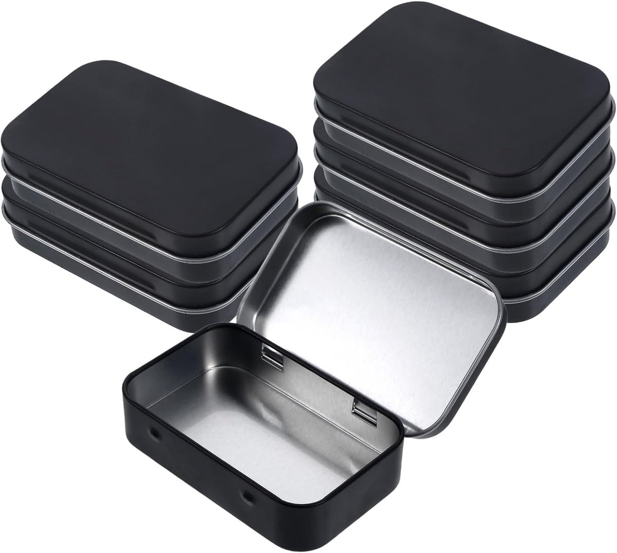 6 stuks zwarte metalen dozen met deksel, blikken doos met deksel, speelkaartenbox, 9,5 x 6 x 2 cm, kleine blikjes, metalen doos voor kleine huishoudelijke voorwerpen zoals snoep en