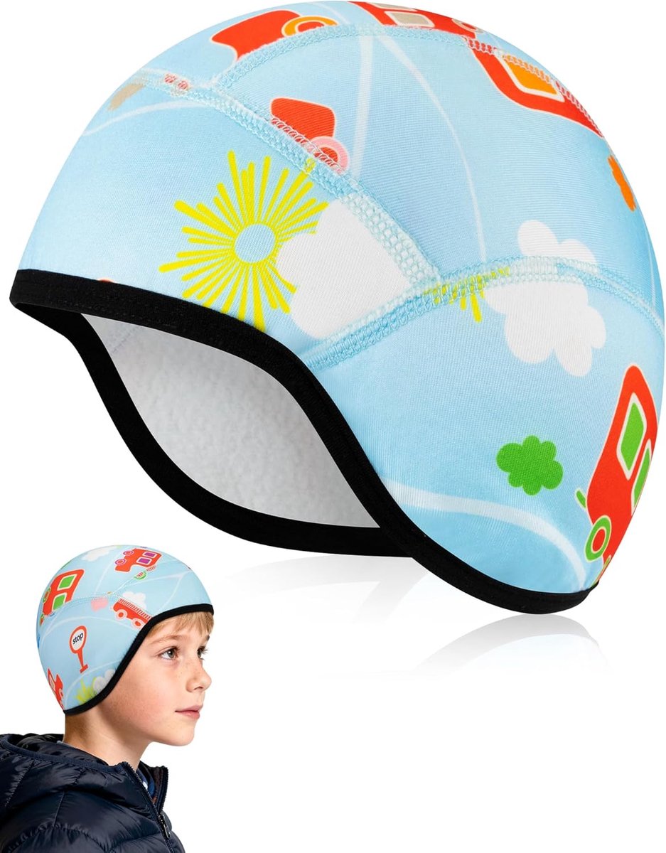 Fietsmuts Winter Kinderen, Kinderfietsmuts Jongens Onder Helm Cap Wintermuts Meisjes Fietshelm Oor Warmer Helmonderlegger Winddicht Warm Winter Fleece voor Buiten