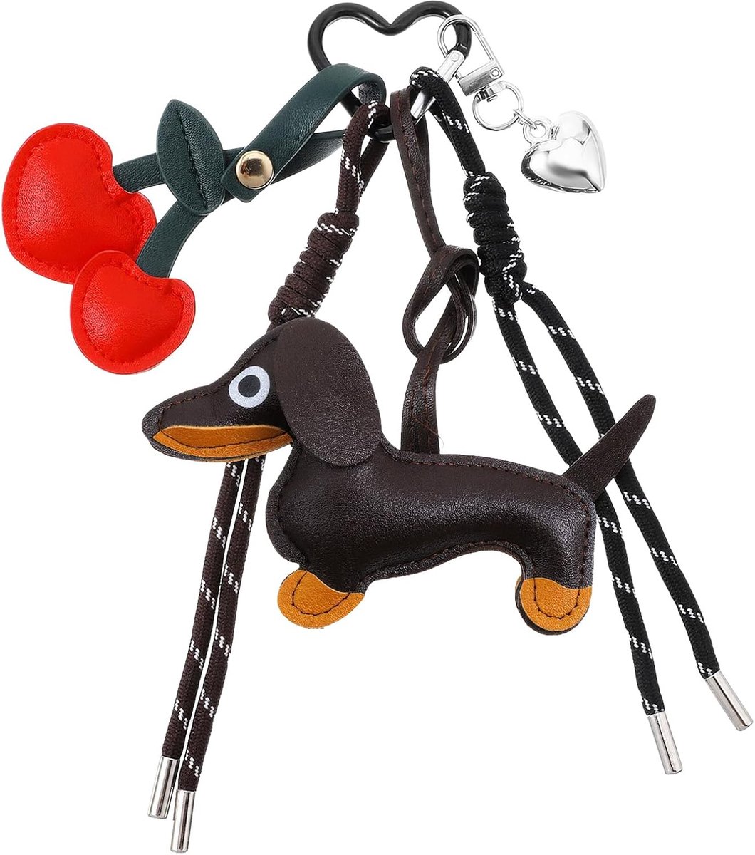 Lederen teckel sleutelhanger, hondenvormige sleutelhanger, schattige puppy hond charme geschenken, honden hart kers sleutelhanger teckel accessoires voor handtas portemonnees tassen auto's