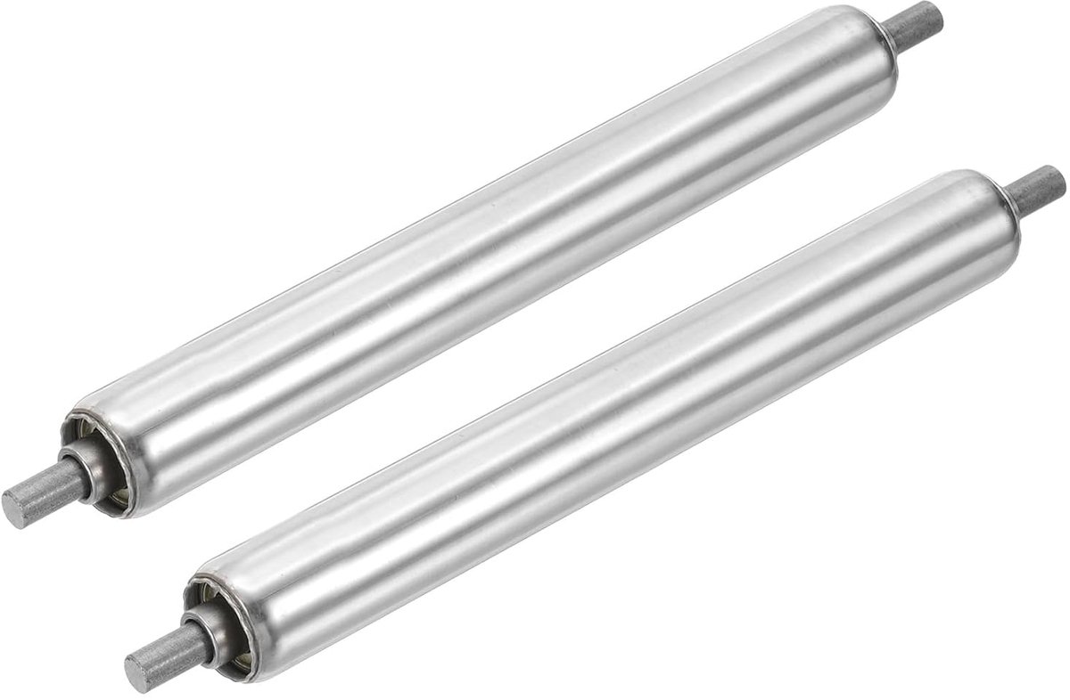 Roestvrij stalen transportwielen 1 inch diameter 8 inch lengte zwaartekrachtoverdracht reserveonderdeel verzinkt uiteinde (zilver, verpakking van 2)
