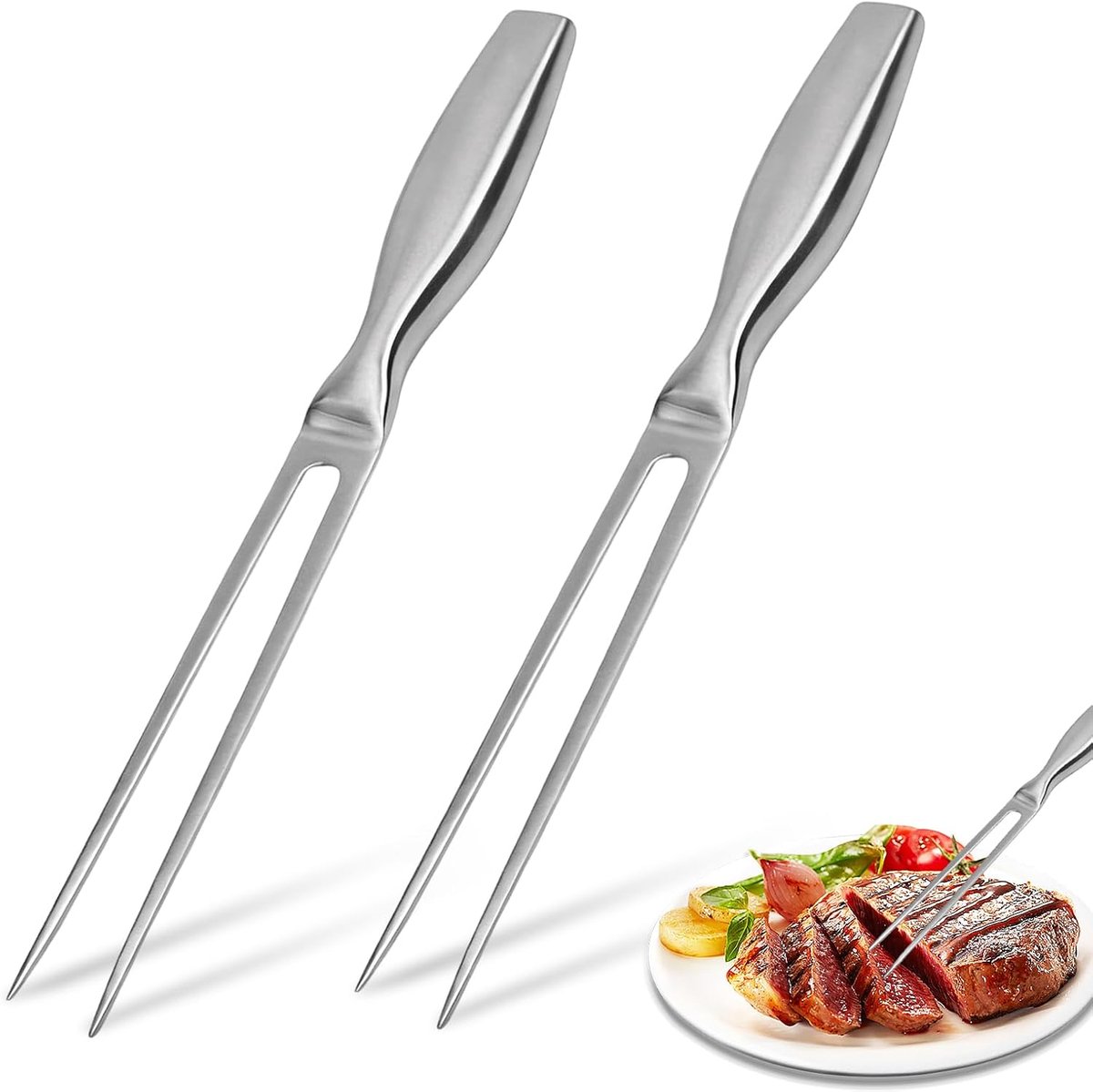 2 stuks vleesvork, roestvrij staal, grillvork, trancheervork 27 cm, vleesvork met handvat, rechte lange vork voor grill, steaks, braden, gebraden kip