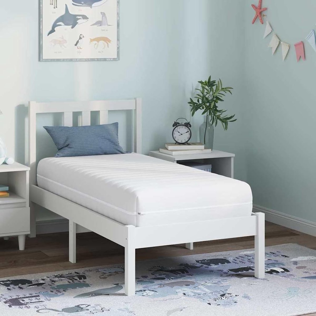 Matras wit, 60 x 120 cm, 100% polyesterweefsel, schuimmatras voor kinderkamer, logeerbed, tieners en volwassenen